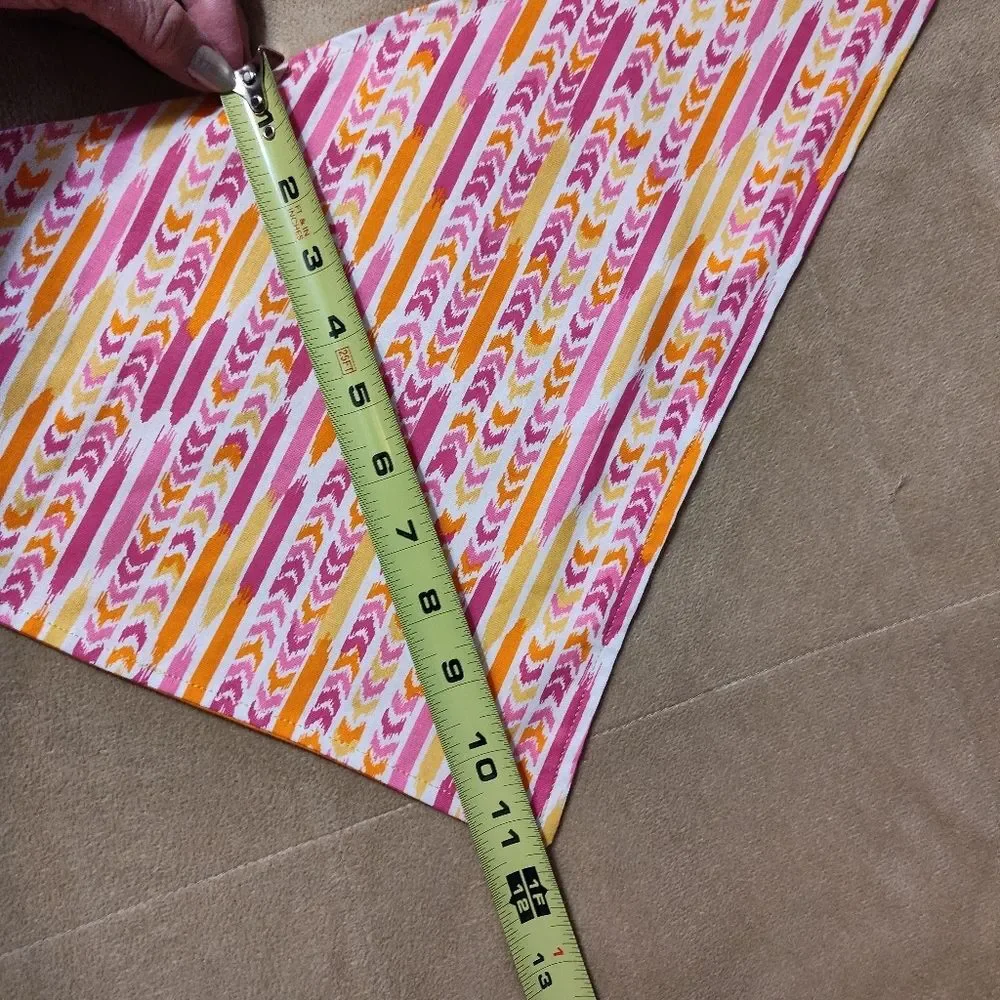Handmade Reversible Tie On Dog Pet Bandana Orange Pink Yellow Striped Pattern